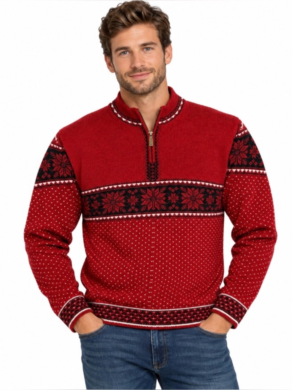 Vintage 90’s Dale Of Norway 1/4 Zip Deep Red Nordic Cotton Sweater Men’s Lg